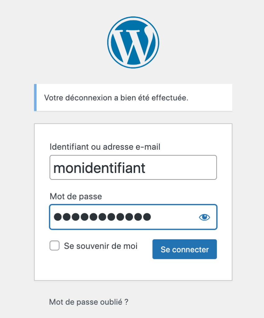 3 - Indiquez ensuite votre identifiant et votre de mot de passe WordPress